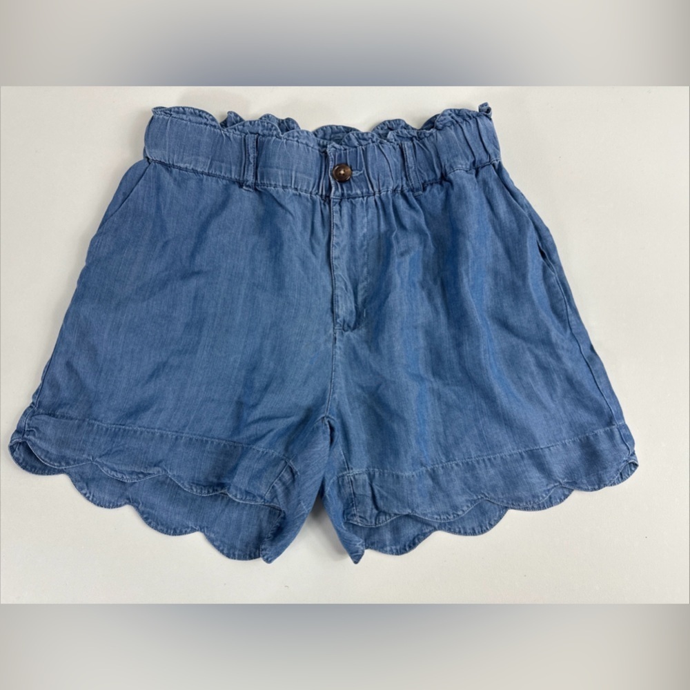 NWT Cato Scalloped Hem Blue Lyocell Shorts Women's Size 6 Elastic Waist